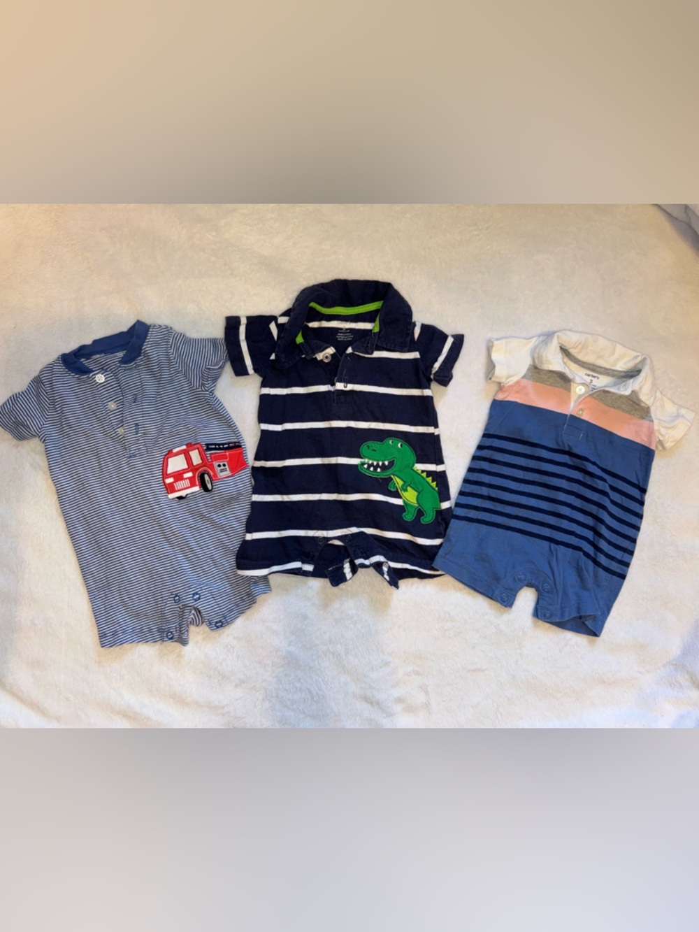 Carter's Striped Polo Romper in Blue, Pink & White